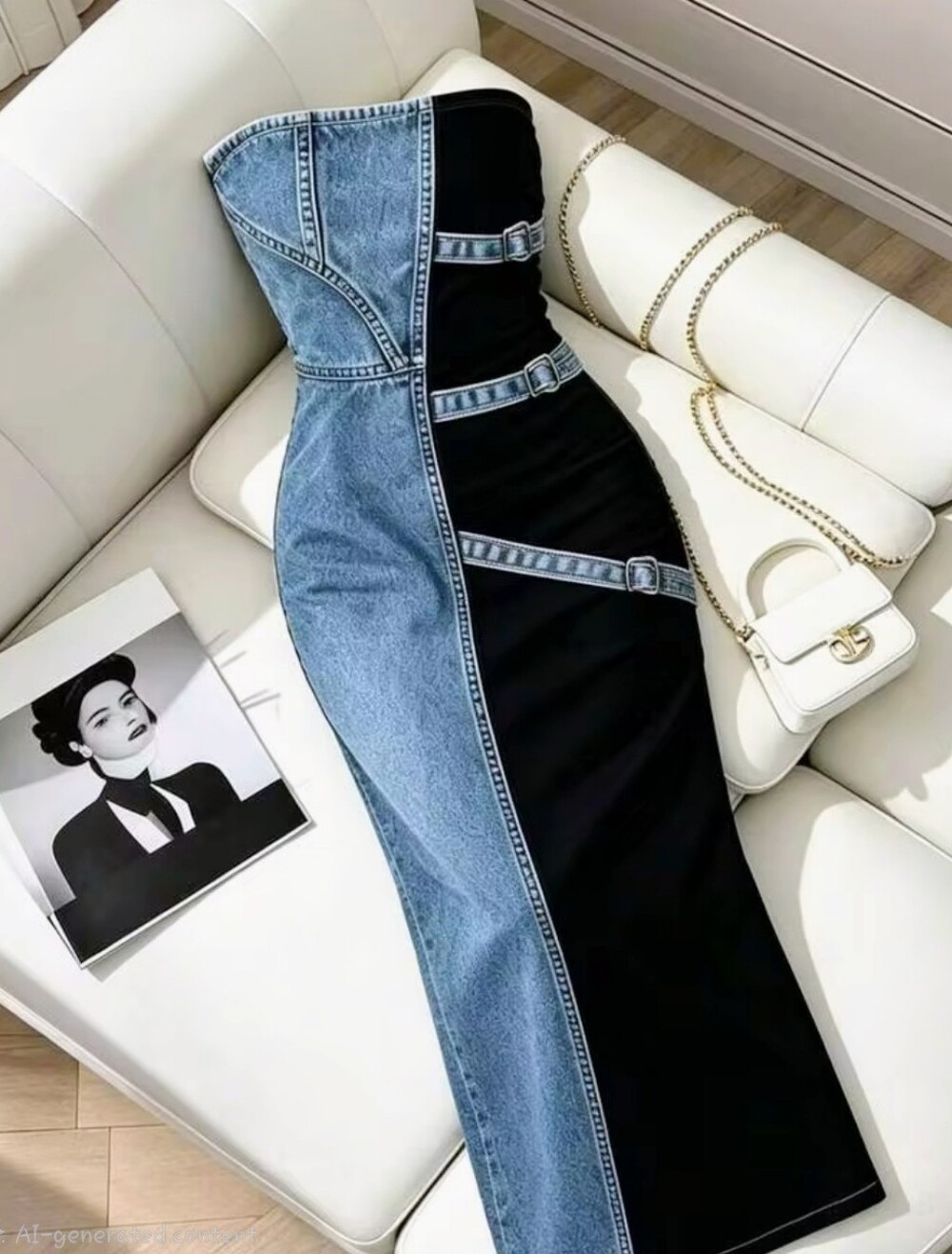 RESYLA Two Tone Denim Strapless Midi Dress